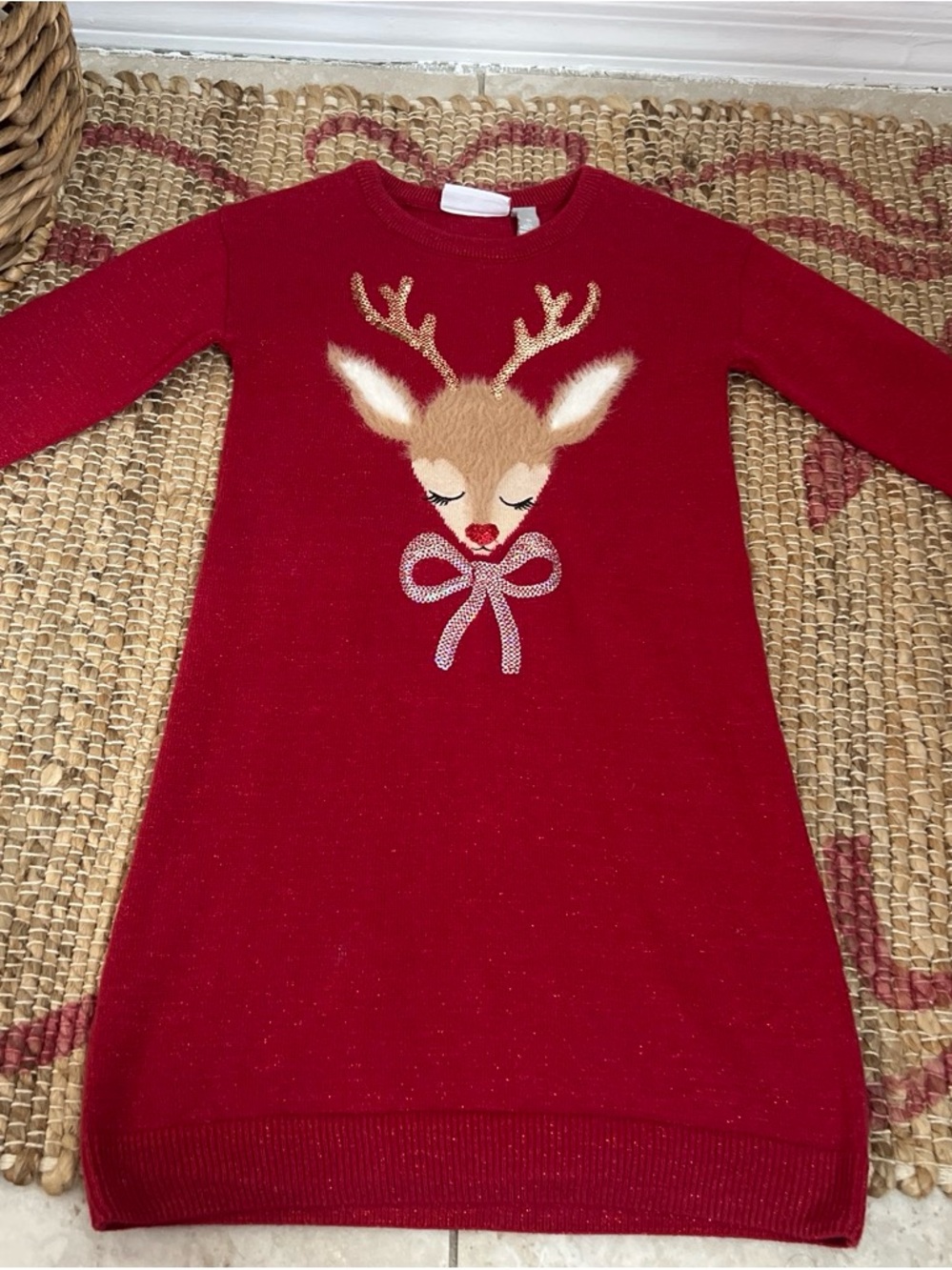 Place Red Knit Girls' Reindeer Nightgown with Bow Detail